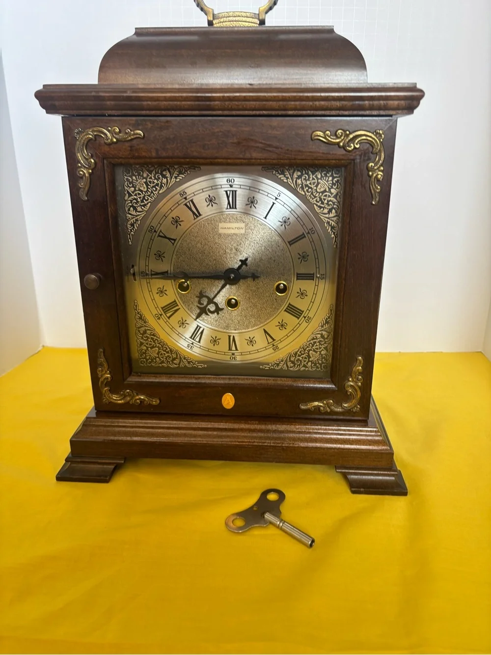 Hamilton Wood Mantel Clock with Gold-Toned Dial